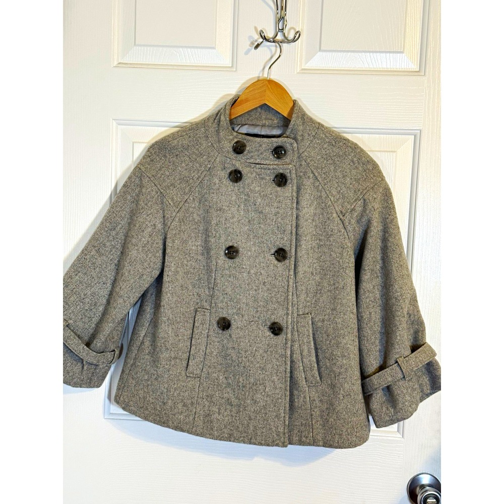 Vtg Gap Gray preppy  100% wool Pea Coat Jacket Lined Size xs/s Fall Winter
